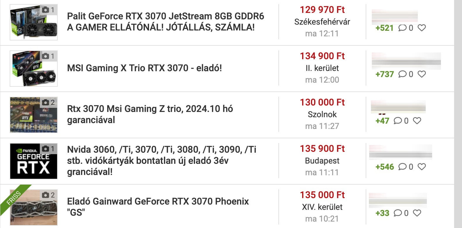 Nvidia RTX 3070 VGA árak 