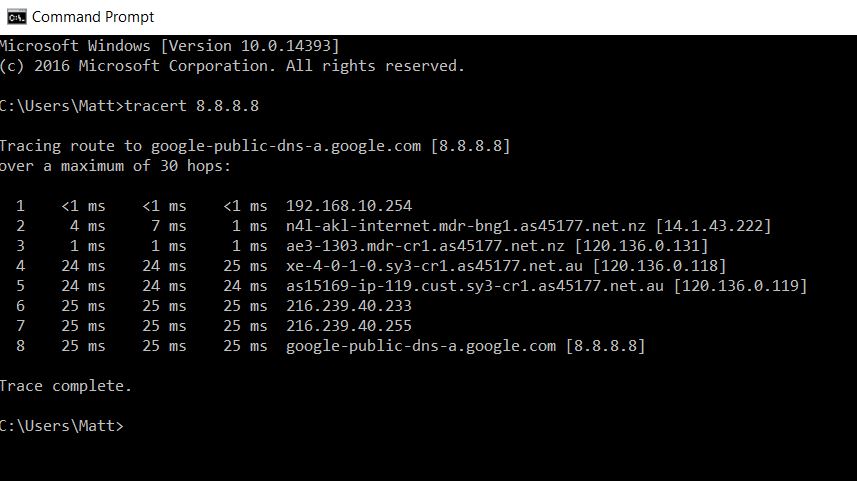 Egy egyszerű Google IP címhez is 9-10 köztes szerveren, hálózati gépen keresztül vezet az út - Minden egyes állomás és az egyes távolságok is növelik a ping értékét
